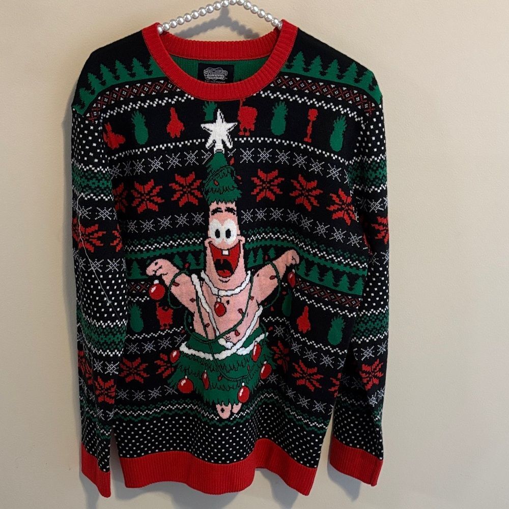SpongeBob SquarePants Men's medium Patrick Star Knit Ugly Christmas Sweater Tree